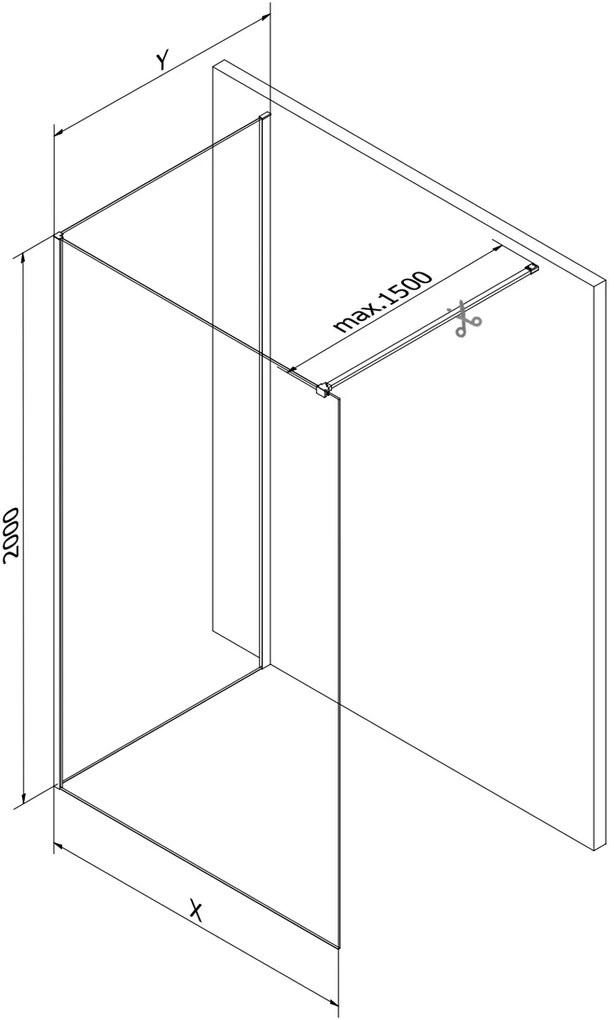 Mexen Kioto, 2-stenová sprchová zástena Walk-In 120 x 95 cm, 8mm číre sklo, brúsená oceľ profil, 800-120-212-97-00-095