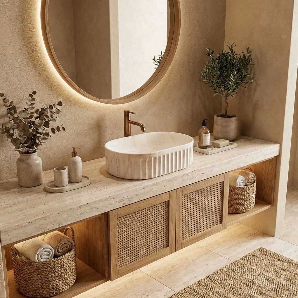 Rea Georgia, umývadlo na dosku 555×350×145 mm, béžová imitácia kameňa, REA-U3542