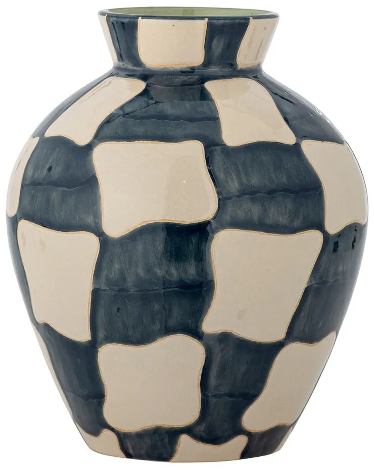 Modrá/krémová sklenená ručne maľovaná váza (výška 24 cm) Check – Bloomingville