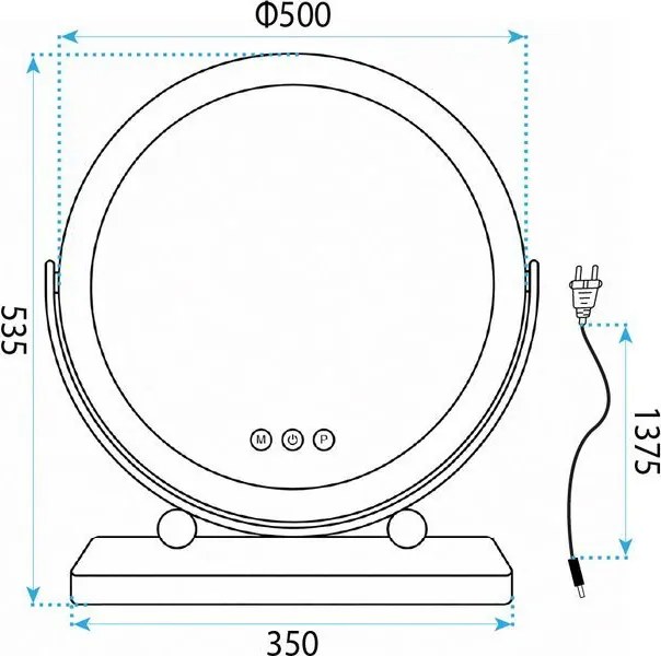Rea Make-Up, LED okrúhle kozmetické zrkadlo na postavenie 50 cm, biela, HOM-12021
