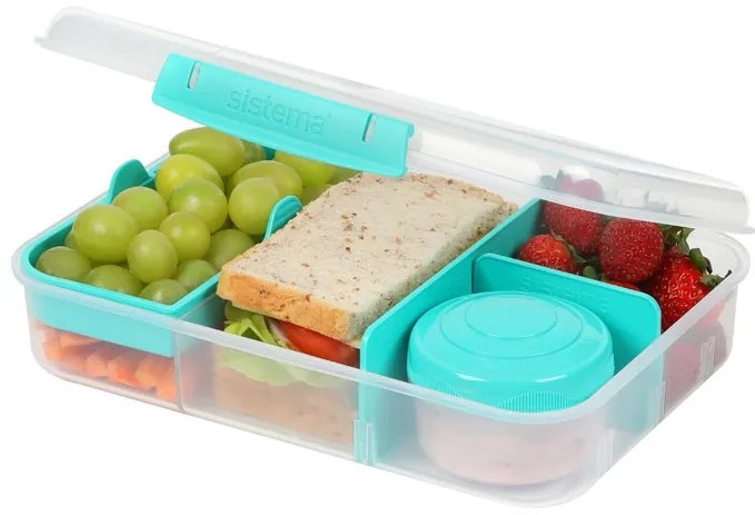 Box na desiatu/obed, nastaviteľné priehradky + téglik SISTEMA 1,48l - mix farieb Farba škatuliek SISTEMA: Modrá