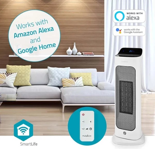 Nedis HTFA20WTW - Ventilátor s výhrevným telesom 1400/2000W/230V Wi-Fi Tuya + DO