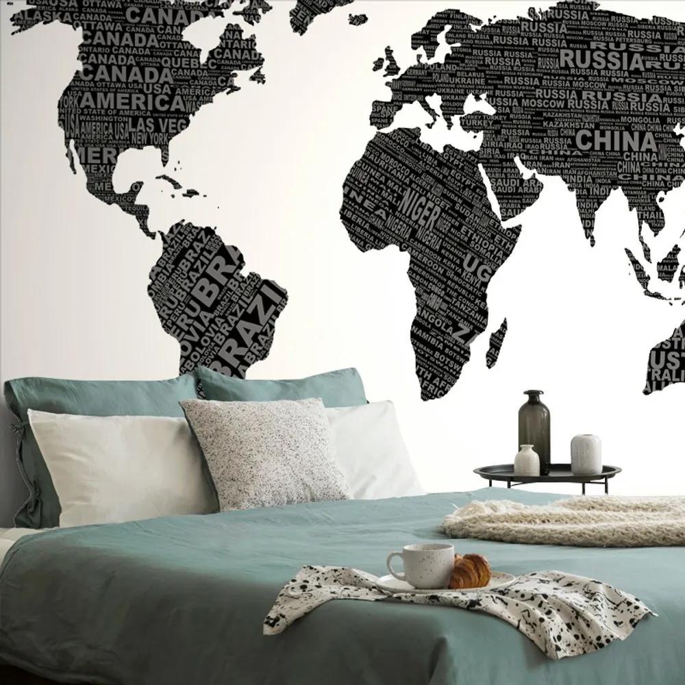 Samolepiaca tapeta čiernobiela mapa sveta - 450x300