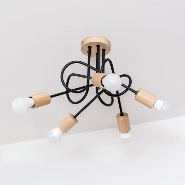 Prisadený luster OXFORD 5xE27/15W/230V borovica/čierna