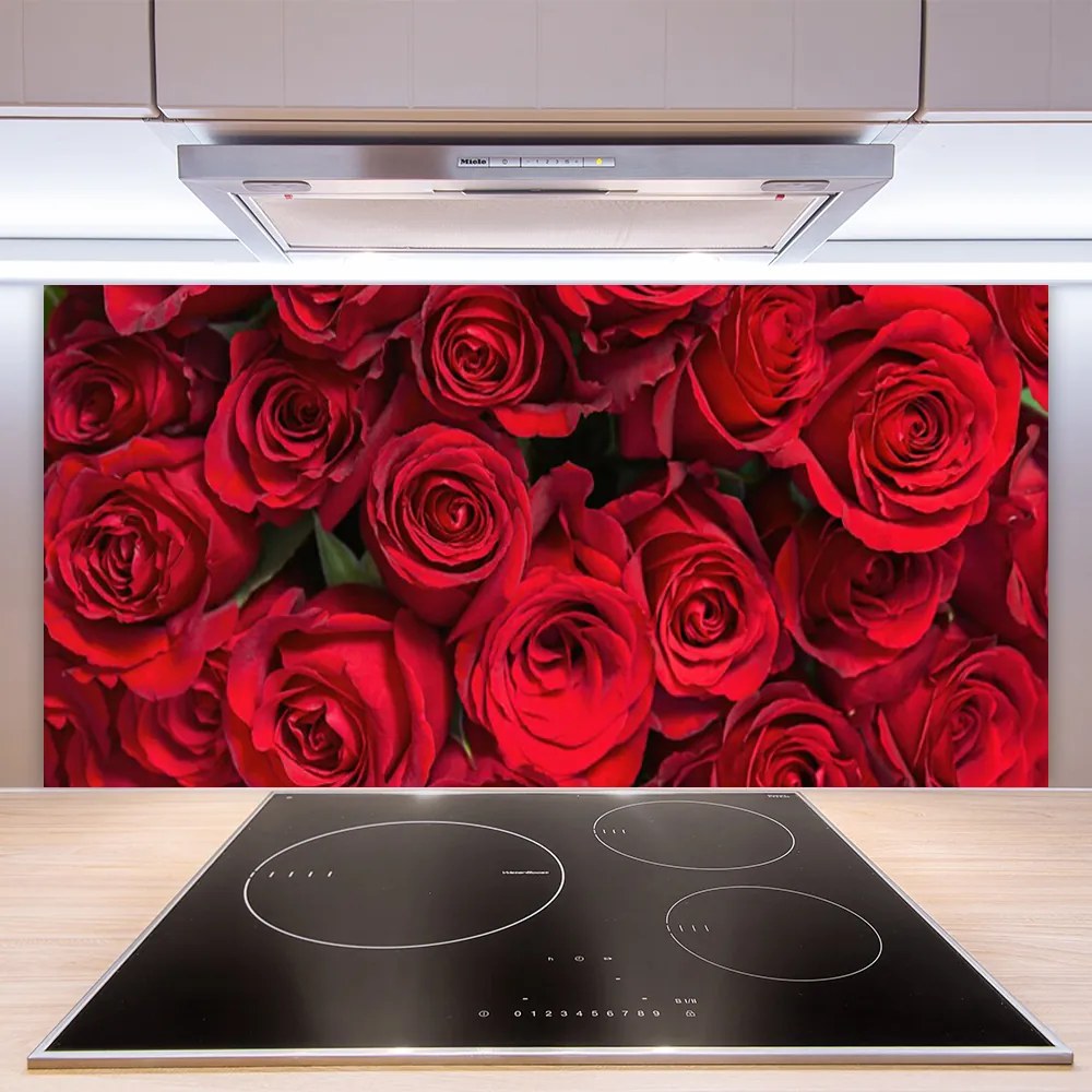 Sklenený obklad Do kuchyne Červené ruže kvety príroda 140x70 cm