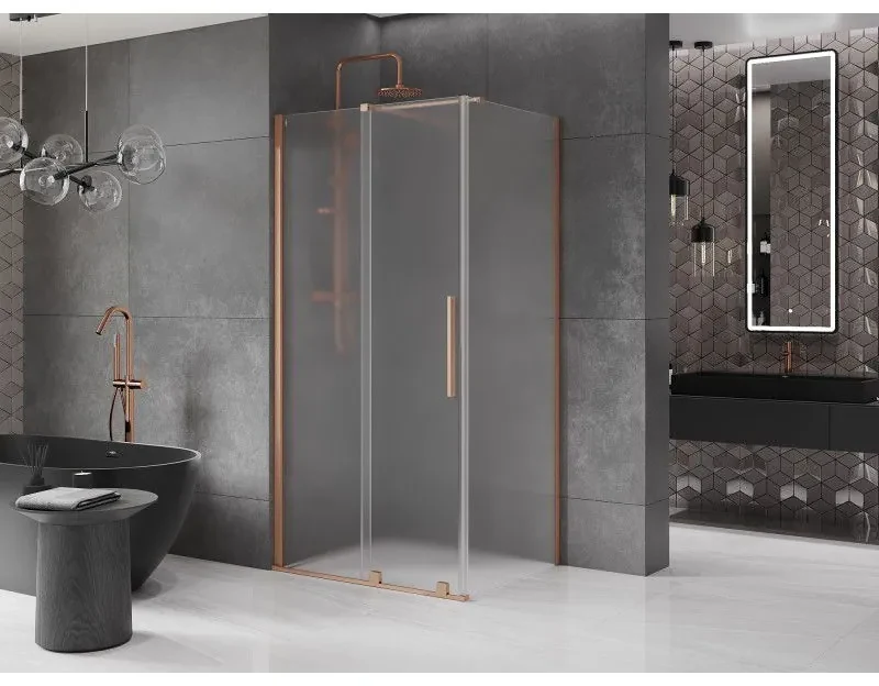 Mexen Velar, sprchový kút s posuvnými dverami 130 x 90 cm, 8mm sklo námraza, medená matná, 871-130-090-31-65