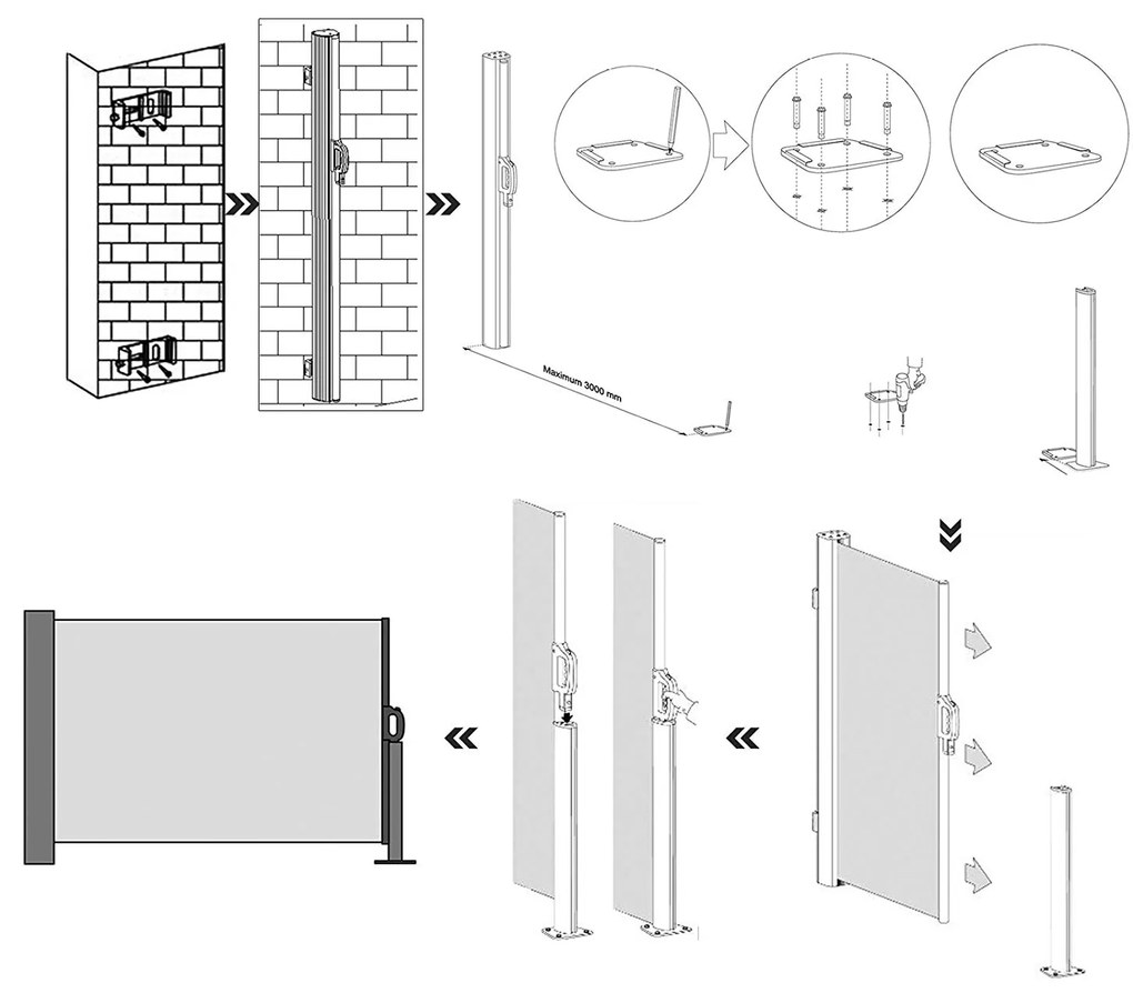 Bočná markíza 160x300 cm dymovo sivá