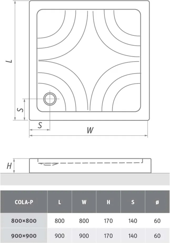 Roth Samonosná štvorcová sprchová vanička COLA-P ROTH-Variant: rozmery: 80x80 cm - (COLA-P 800 - 8000022)