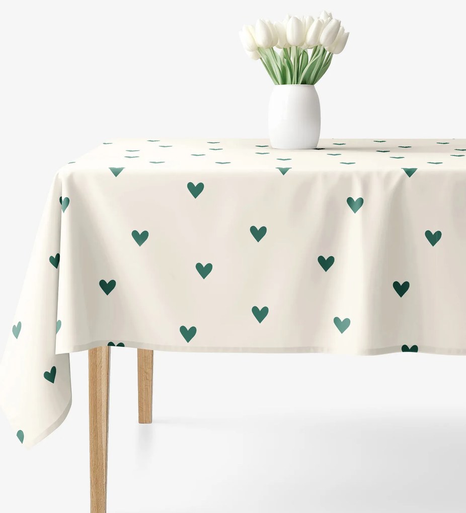 Goldea hranatý obrus 100% bavlnené plátno - srdiečka na slonovej kosti 100 x 100 cm