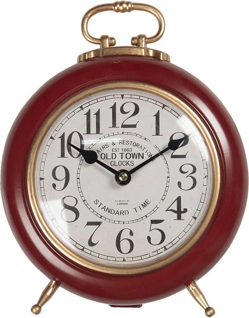 Červeno-zlaté vintage stolové hodiny Old Town - 28 * 21 * 10 cm / 1 * AA