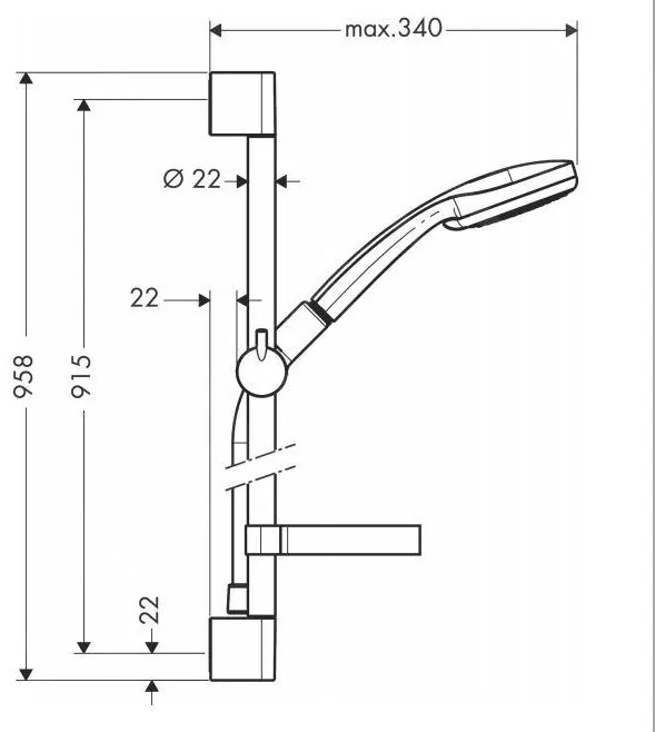 Hansgrohe Croma 100, set sprchovej hlavice, 9 l/min, 4 prúdy, tyče 0,90 m a hadice, chrómová, HAN-27653000
