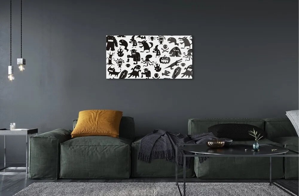 Obraz na skle White pozadí čiernymi tvory 125x50 cm