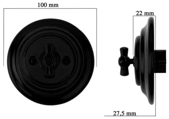 Bohemia-Design - Porcelánový retro stmievač otočný s rámikom 250V/10A čierny