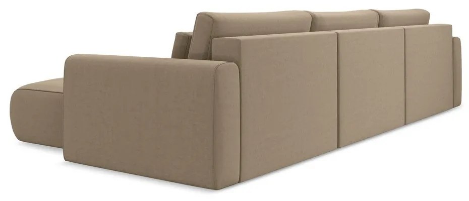 Svetlohnedá zamatová rozkladacia/s úložným priestorom rohová pohovka (do tvaru "U") Kapua – Makamii