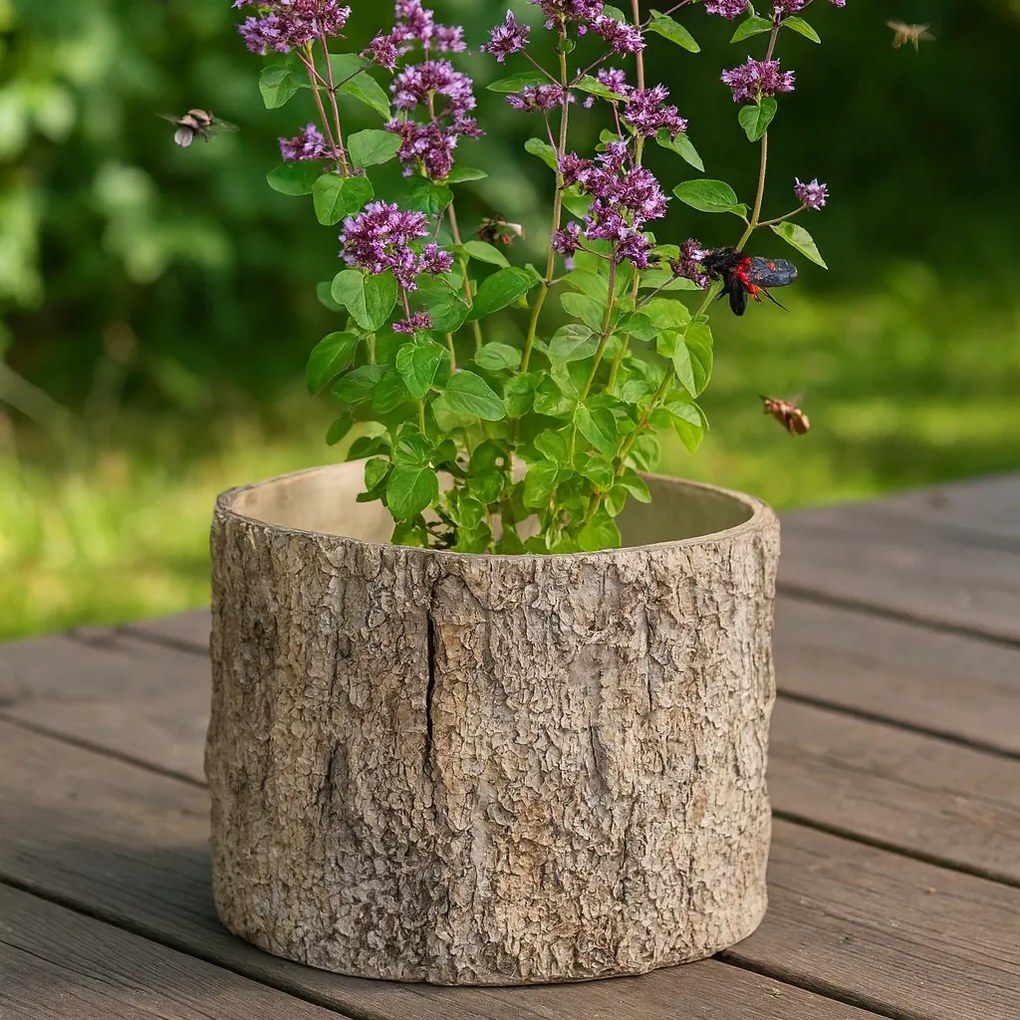 Obal na kvety imitácia drevenej kôry, 24 x 23 x 18 cm, betón, 24 cm