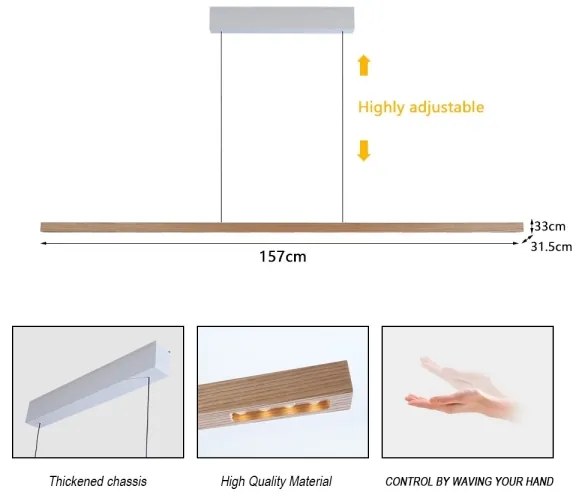 Immax NEO 07310L-LED stmievateľný luster na lanku so senzorom MADEIRA 37W/230V 157 cm jaseň