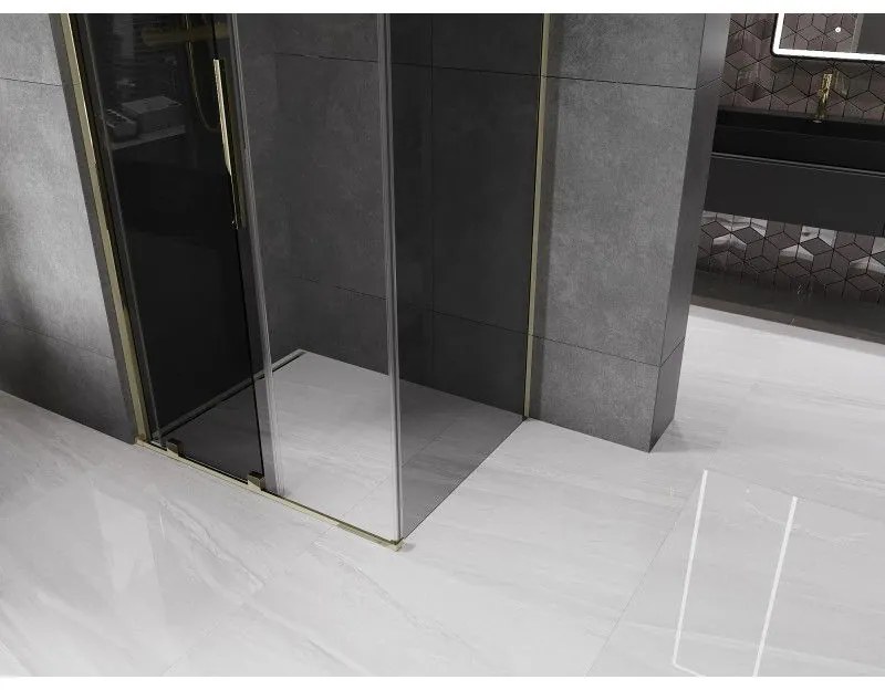 Mexen Velar, sprchový kút s posuvnými dverami 140 x 100 cm, 8mm šedé sklo, zlatá lesklá, 871-140-100-41-50