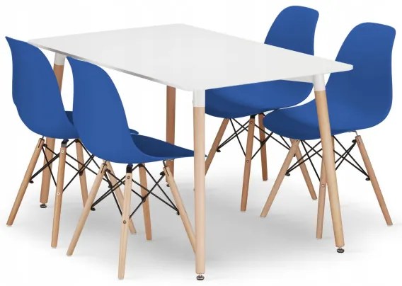 Jedálenský stôl ADRIA biely so štyrmi stoličkami OSAKA modré