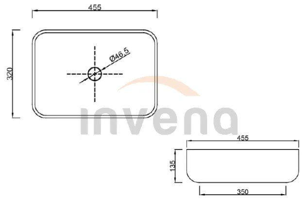 Invena Vitoria, keramické umývadlo na dosku 455x320x135 mm, biela lesklá, INV-CE-48-001-W