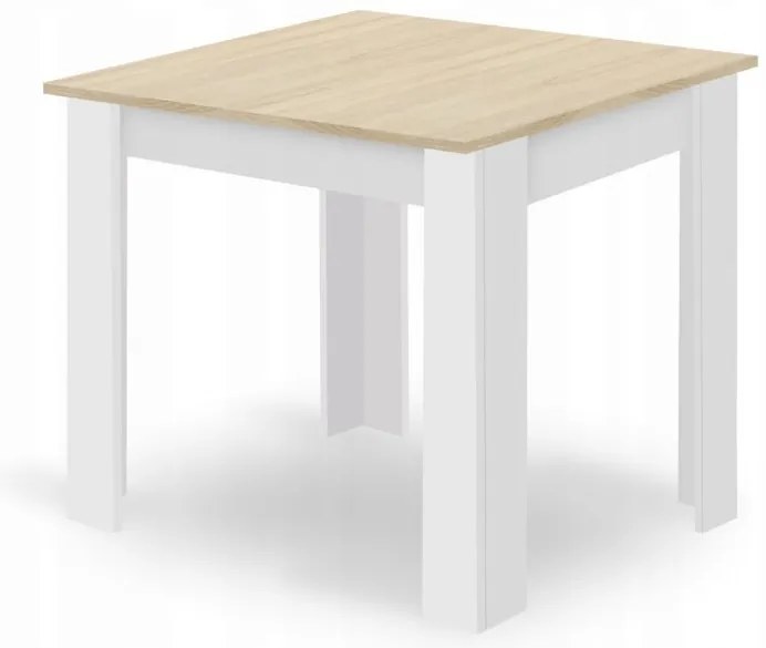 Jedálenská zostava stôl Dub sonoma/ biele nohy 80 X 80 hnedé nohy + 4 stoličky OSAKA čierne/ prírodné nohy