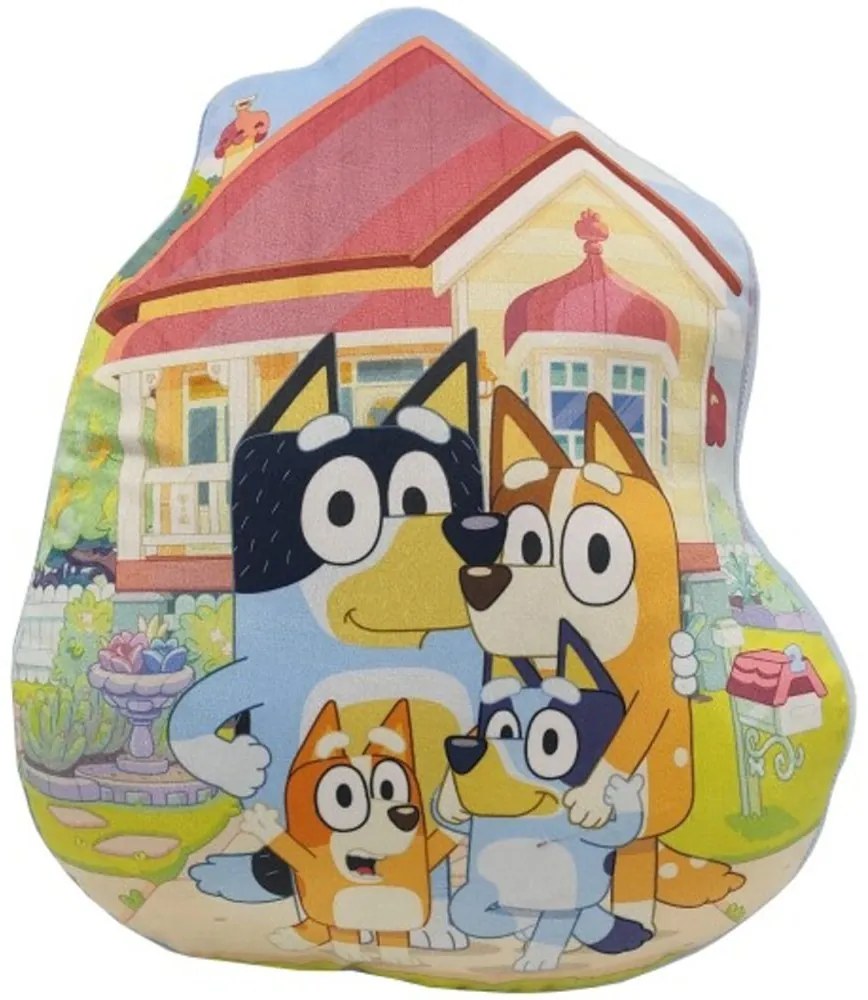 Tvarovaný 3D vankúšik Bluey - motív rodinka - 40 x 35 cm