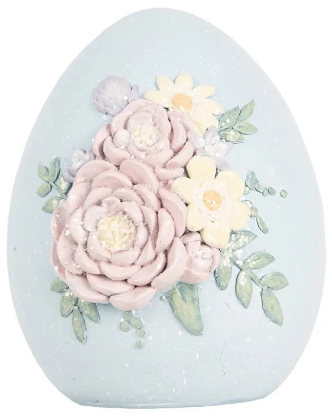 Modrá dekorácia vajíčko s kvetinami - 10*11*13 cm