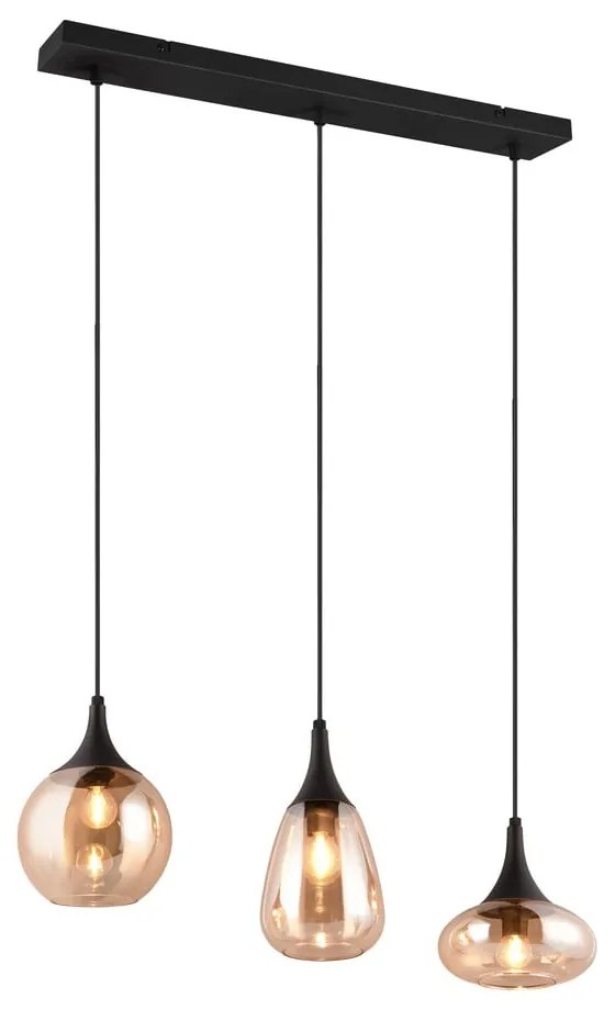 Čierno-oranžové závesné svietidlo so skleneným tienidlom Lumina – Trio