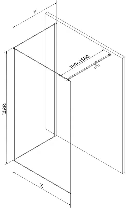 Mexen Kioto, 2-stenová sprchová zástena Walk-In 90 x 75 cm, 8mm číre sklo, chrómový profil, 800-090-212-01-00-075