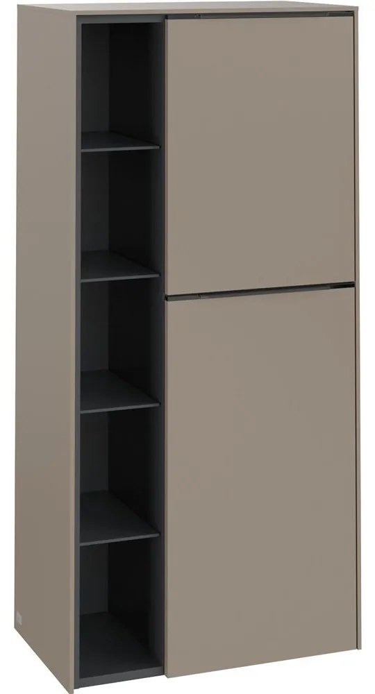 VILLEROY & BOCH Subway 3.0 závesná prostredná skrinka, 2 dvierka + 1 priehradka, pánty vpravo, 574 x 362 x 1200 mm, Taupe, C59902VM