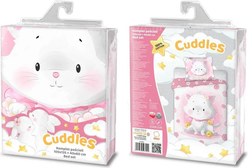 DETSKÉ BAVLNENÉ OBLIEČKY KITTY 100X135 CM, 1KS 40X60 CM VZOROVANÉ