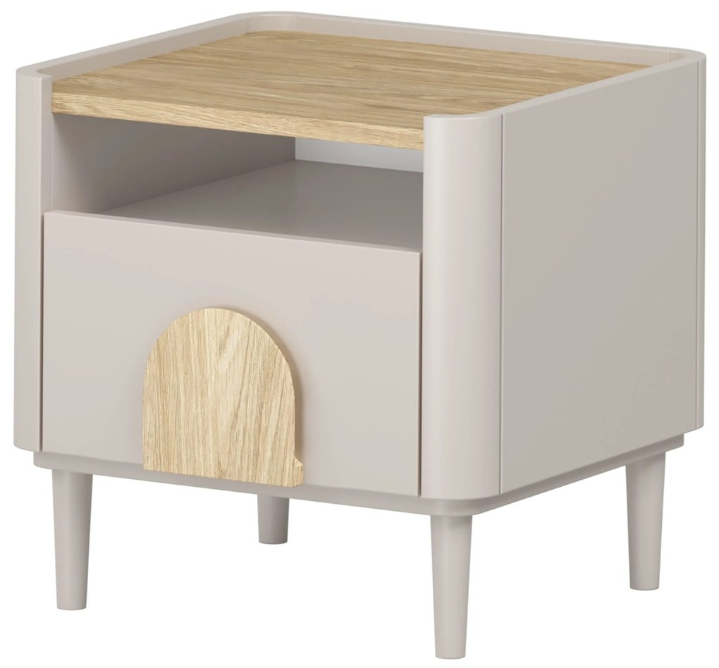 Nočný stolík Amilio 50 cm na nožičkách - kašmírová / dub olejovaný / dub svetlý