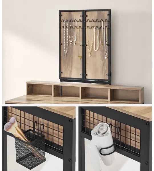 Toaletný stolík s taburetkou 28,6x42 cm FLORA hnedá/čierna