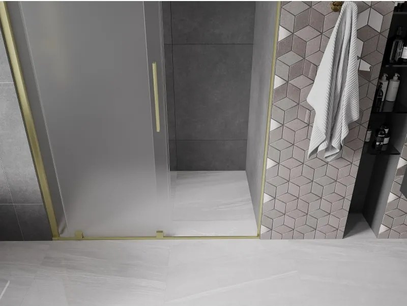 Mexen Velar, posuvné sprchové dvere do otvoru 160 cm, 8mm sklo námraza, zlatá matná, 871-160-000-31-55