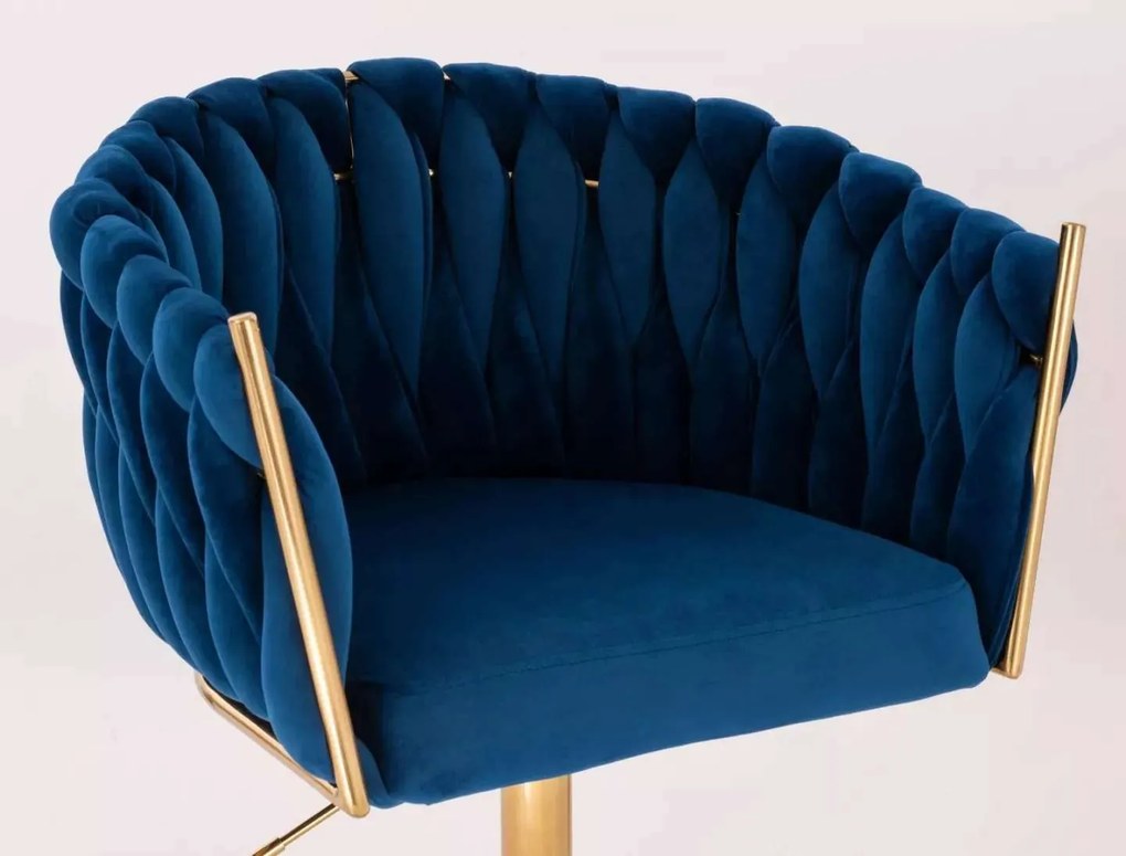 LuxuryForm DESIGN Barová stolička NORDEN VELUR na zlatom tanieri - modrá