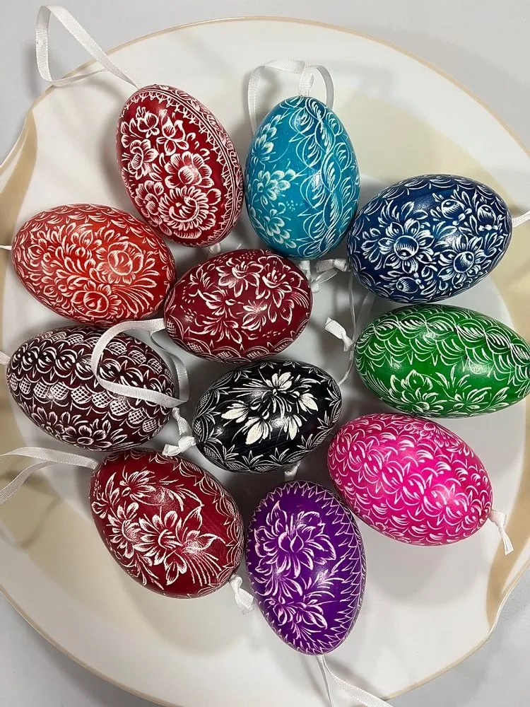 Ručně malované velikonoční kachní vejce na zavěšení, 1ks - Fialová