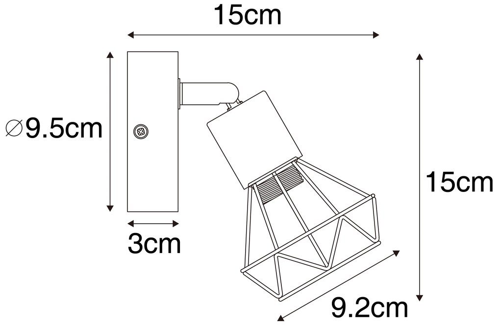 Priemyselné bodové svetlo čierne s dreveným otočným a naklápacím mechanizmom - Mosh