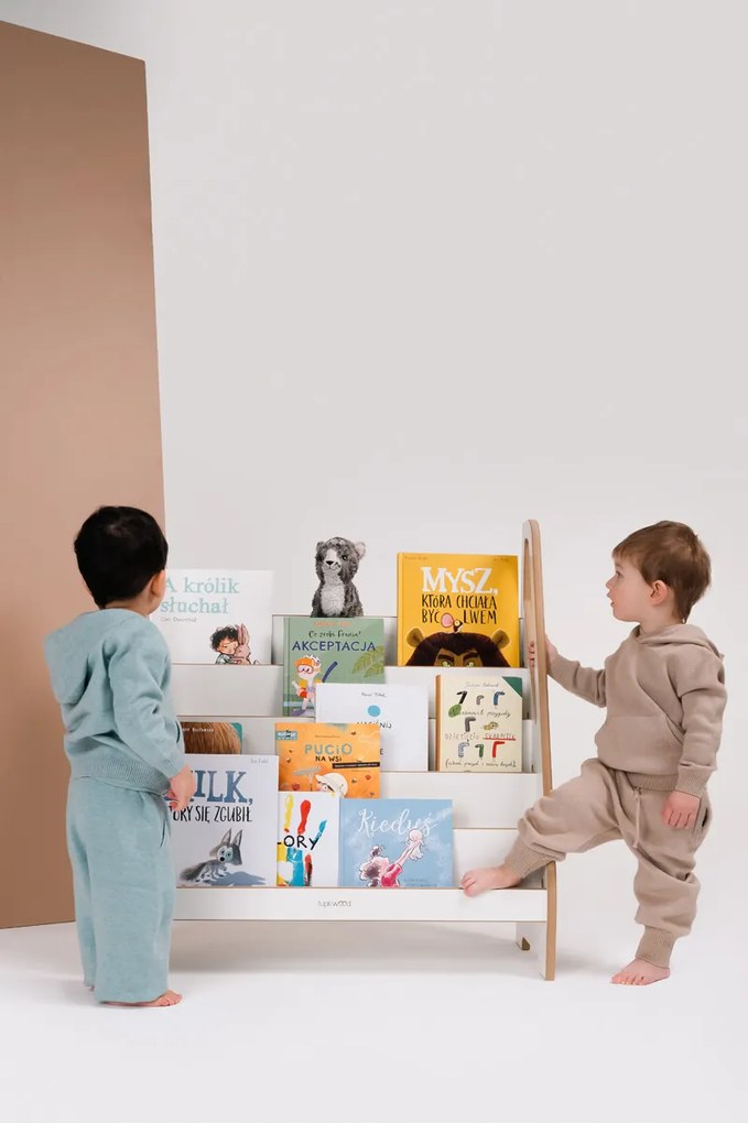 Otvorená montessori knižnica pre deti od 1 roka (biela), 83 x 90 cm