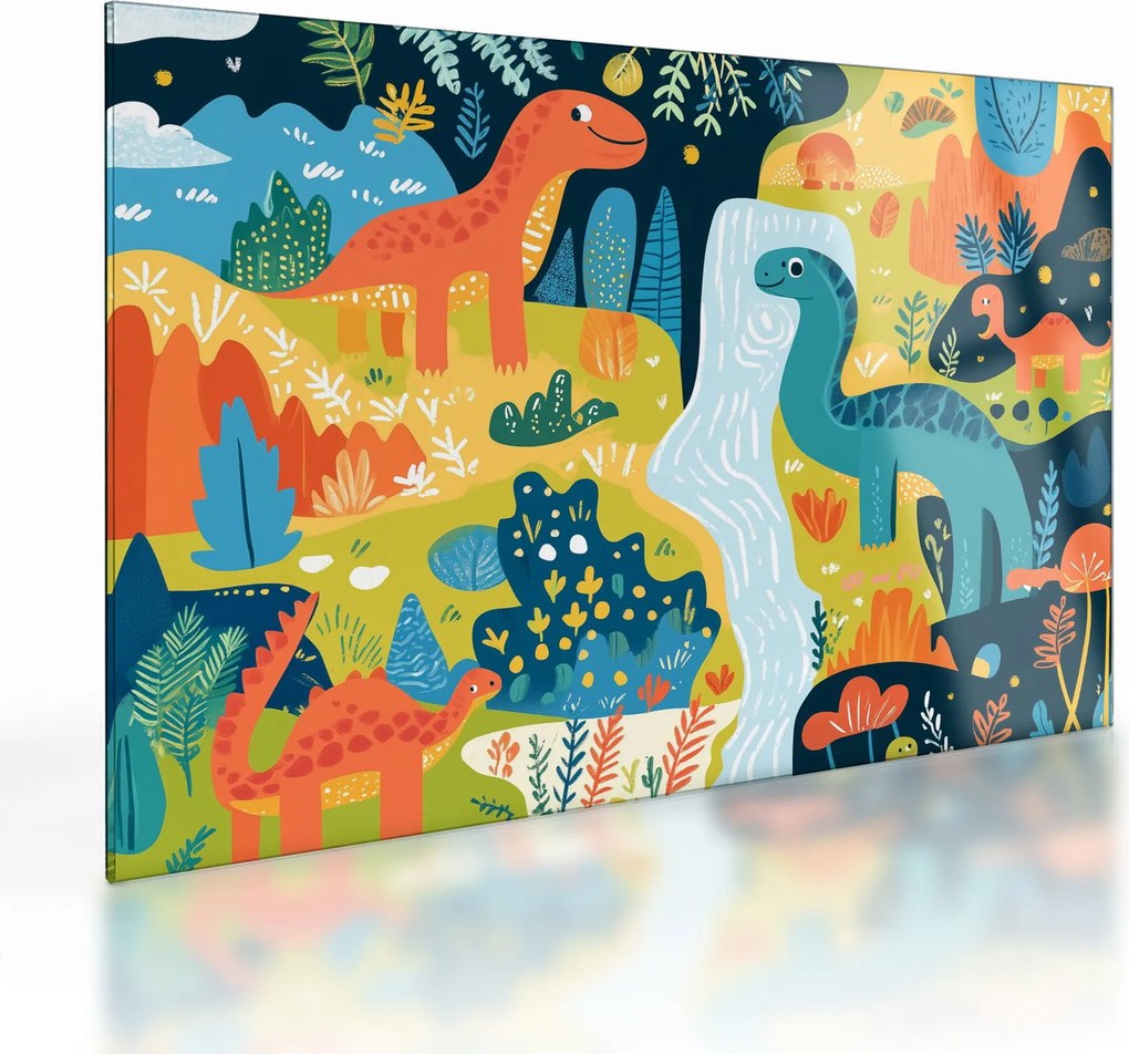 Sklenený obraz - Veselí dinosaury (70x50 cm)