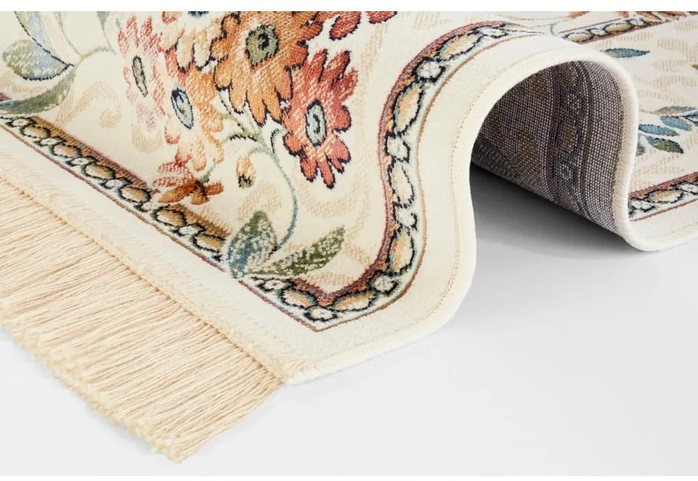 Krémový koberec z viskózy 95x140 cm Oriental Flowers – Nouristan