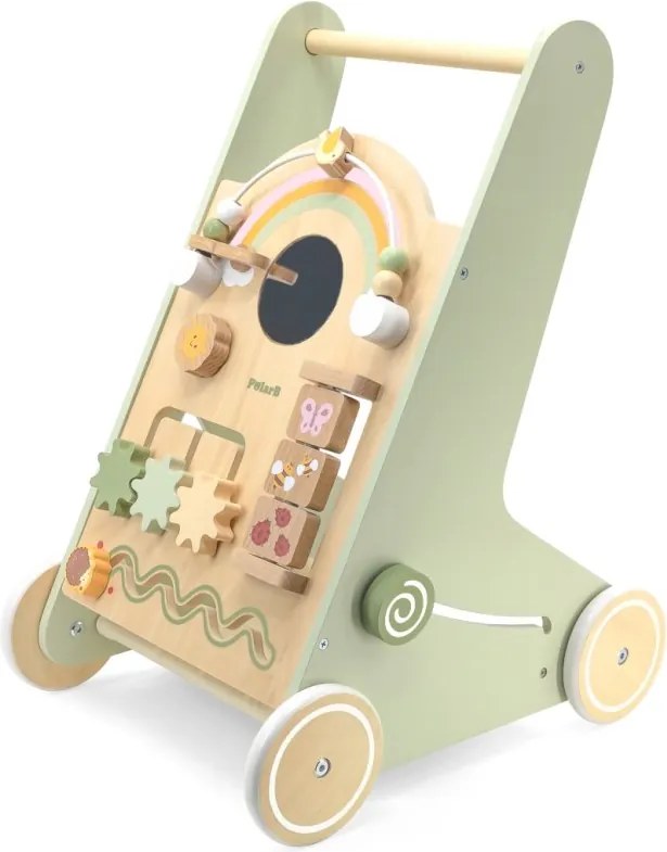 Drevené vzdelávacie chodítko PolarB zelené – aktivitné chodítko pre deti