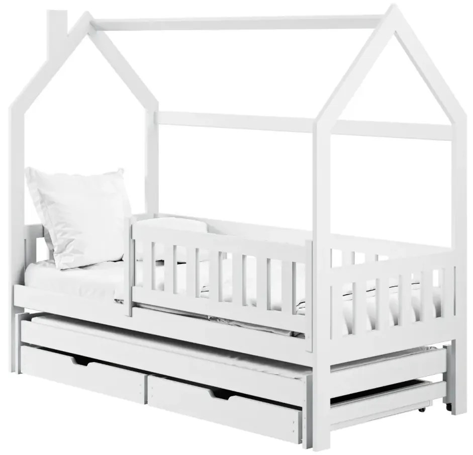 Detská domčeková posteľ s prístelkou a šuplíky MATYLDA - 200x90 cm - biela