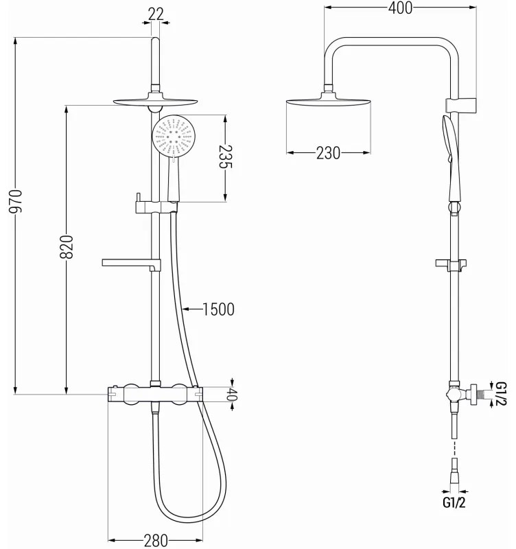 Mexen KX33 sprchový set s termostatickou batériou Kai, čierna, 771503391-70