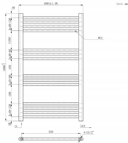 Erga Basic, vykurovacie teleso 1000x600 mm, 463 W, čierna, ERG-LAV-BASIC-10060-BK