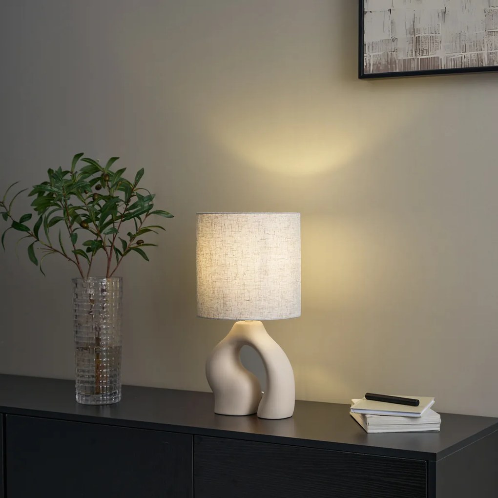 Japandi stolná lampa béžová s ľanovým tienidlom - Dahlia
