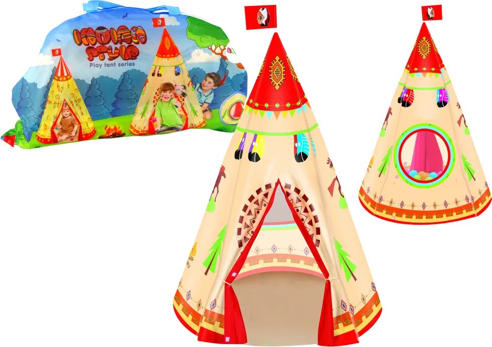 LEAN Toys Detský stan Tipi indiánsky štýl krémový 160 x 105 cm