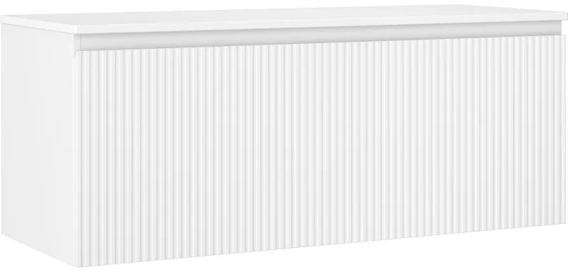 Mexen Rivel, kúpeľňová skrinka pod umývadlo 120 cm s hornou časťou, 1 zásuvka, drážkovaná, biela matná, 91A20-12047-1-BFC01