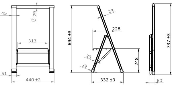 WENKO 601011100 - Stupienkový rebrík ALU-DESIGN 44x101 cm strieborná/čierna