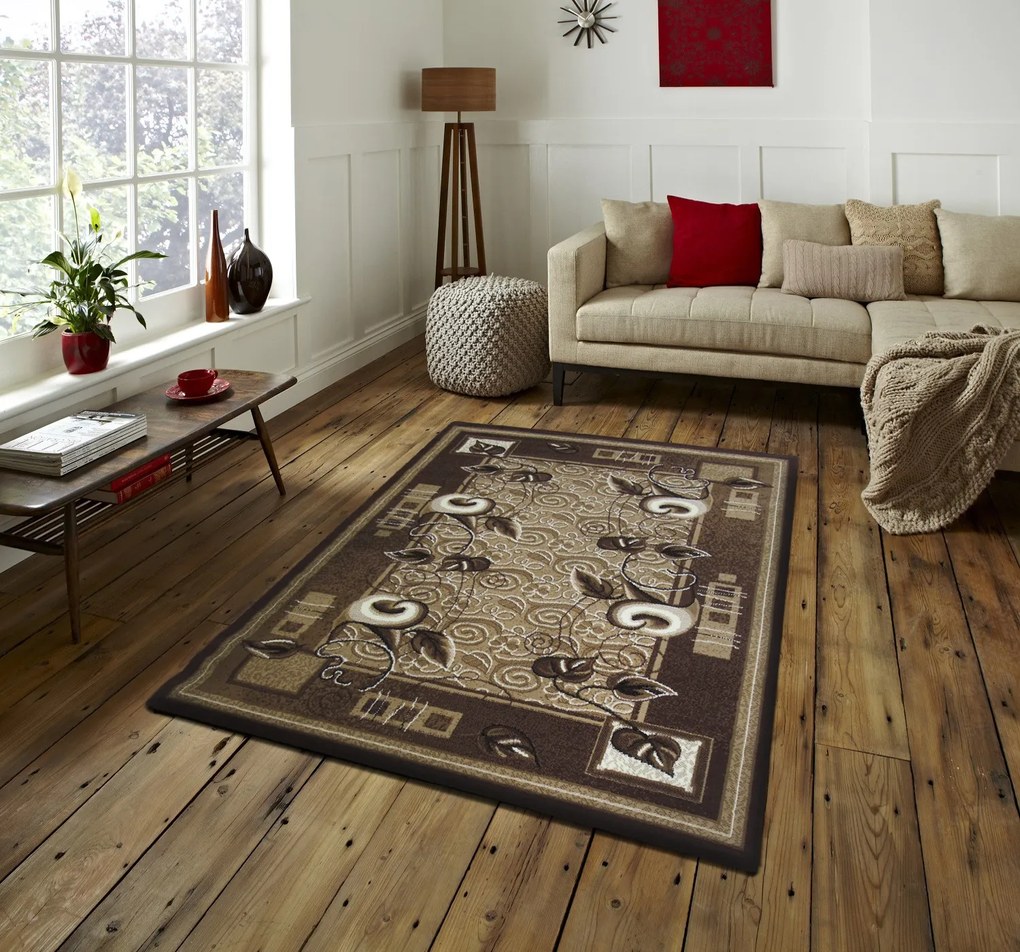 DY Hnedý koberec s kvetinovým vzorom Alfa 11 Rozmer: 250x350 cm