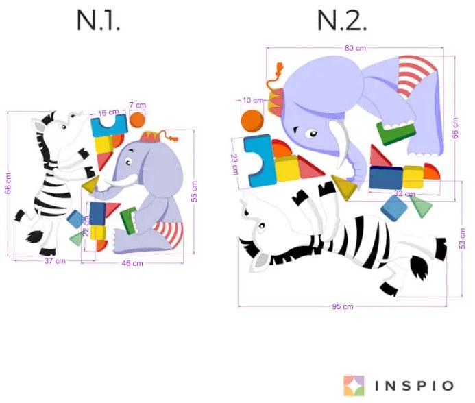 Nálepka na stenu - Slon a zebra