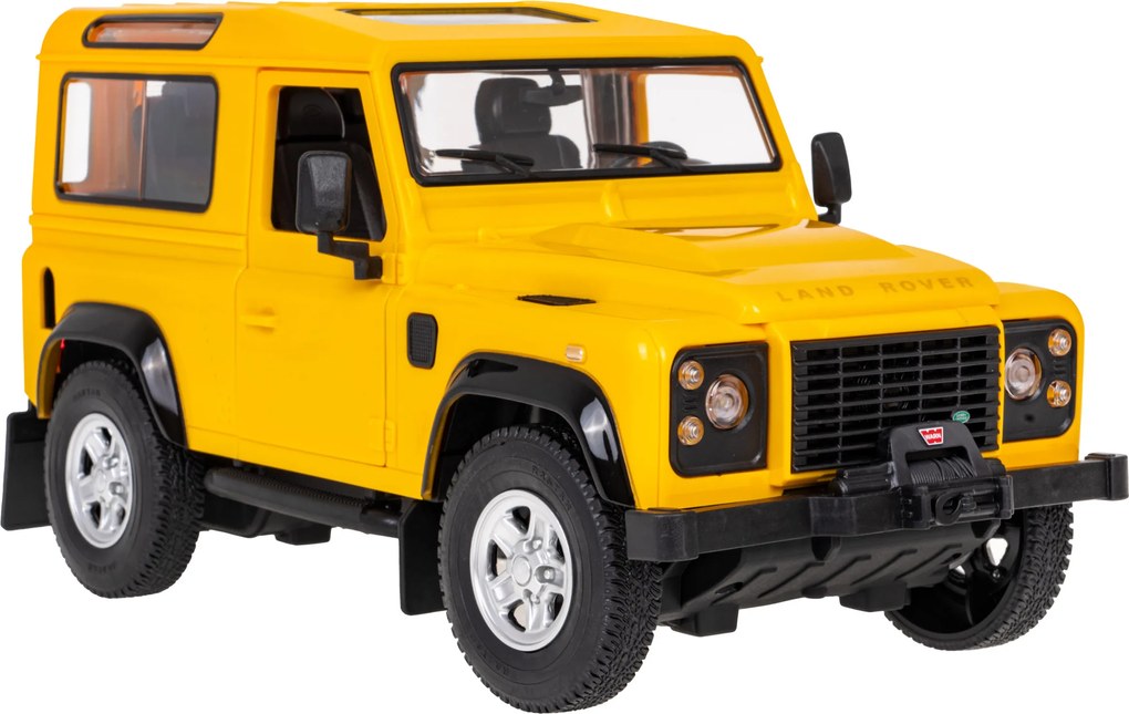 Land Rover Defender žltý RASTAR 1:14 model Auto na diaľkové ovládanie + 2,4 GHz diaľkové ovládanie + Manuálne otváranie dverí